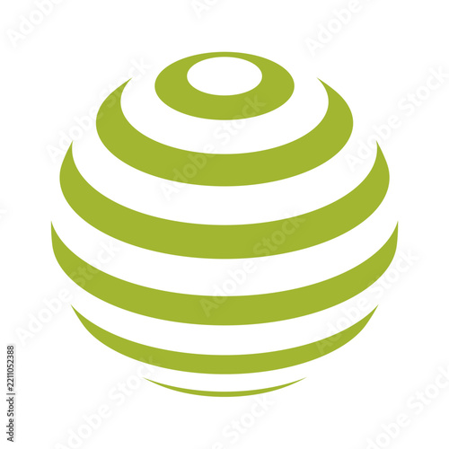 A round sphere formed by curved horizontal bands works as a clean logo or icon. It fits themes of globe, world, planet, global connection, unity, balance, ecology, environment and modern design.