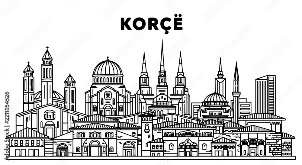 Obraz premium Kor Albania Skyline Black White Illustration