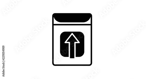 Black and White Icon of a Pack of Dental Floss with an Upward Arrow Symbol, Isolated on White Background