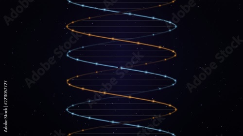 Glowing Digital DNA Double Helix Rotating Animation On Dark Starry Background For Science
