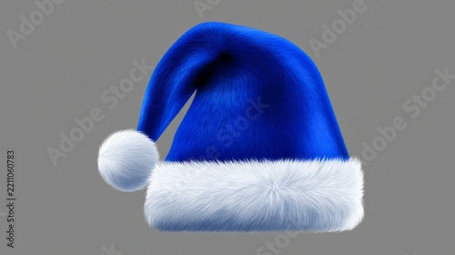Santa claus hat or christmas blue cap isolated on transparent background, festive holiday headwear for winter celebration, seasonal decoration and christmas design