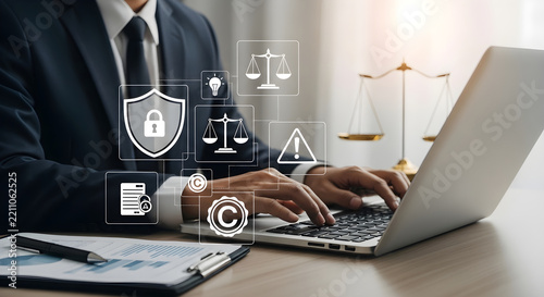Legal Professional Using Digital Technology for Cybersecurity and Intellectual Property Compliance Management
