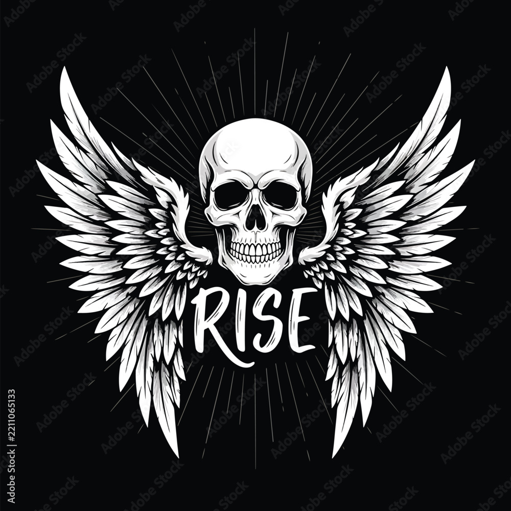 Fototapeta premium Skull with Angel Wings Design.