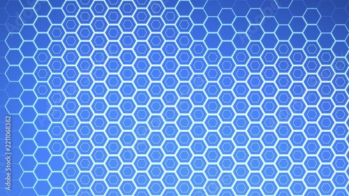 Glowing hexagon grid with traveling light pulses, futuristic honeycomb matrix, seamless 4K loop