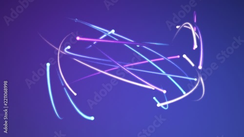 Neon light trails swirling like long exposure light painting, glowing streaks, seamless 4K loop