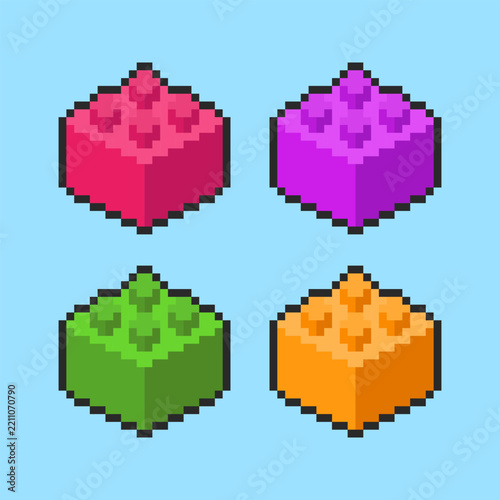 Pixel art Colorful Puzzle Pieces Set game asset design