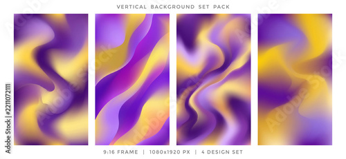 Vibrant Purple and Yellow Glowing Fluid Waves Mesh Gradient Vertical Background Template Pack