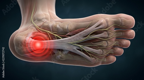 Anatomical illustration of nerves in the sole of foot