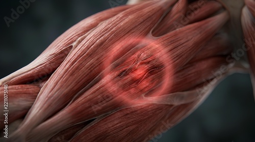 Close up of muscle fiber tissue with inflammation illustration.
