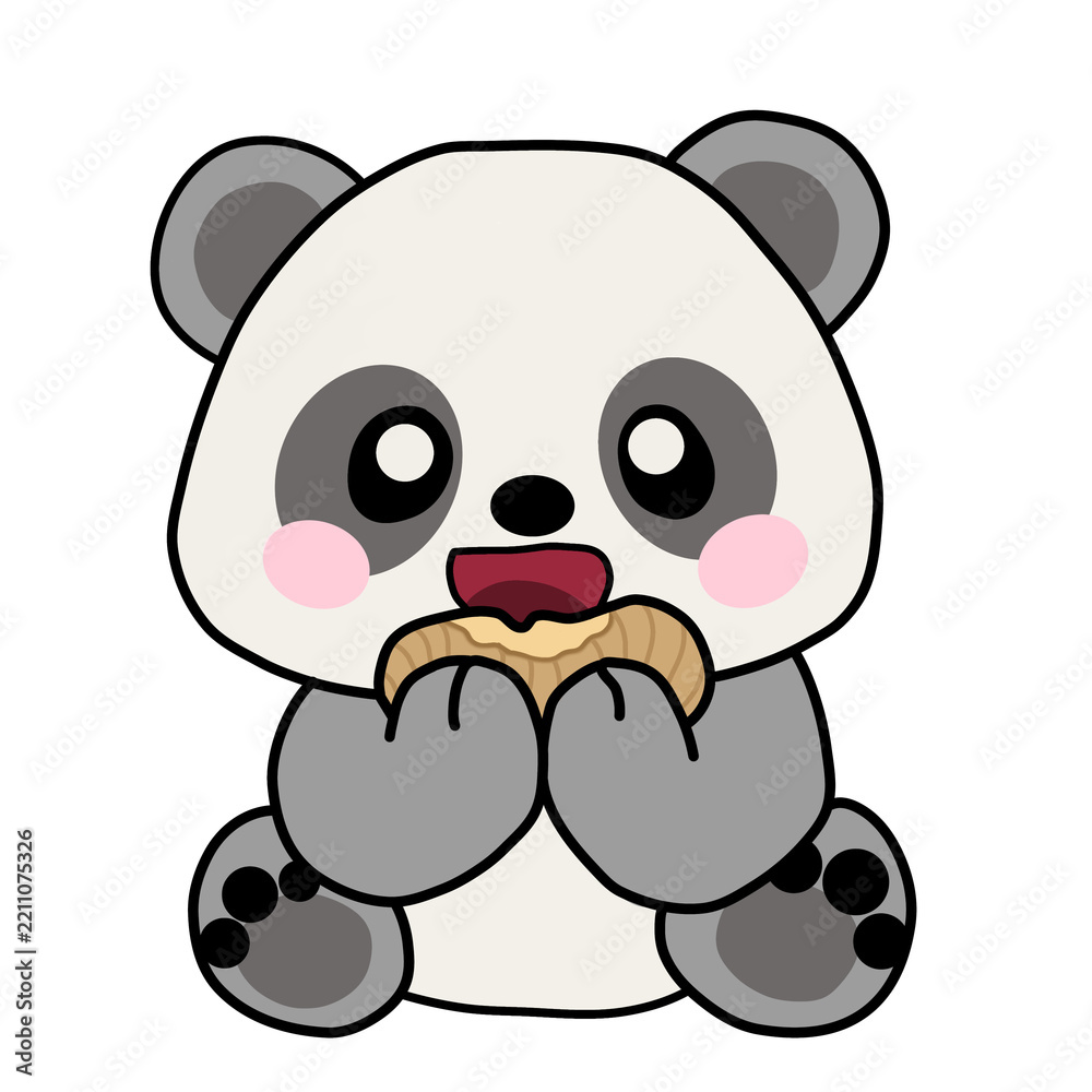 Obraz premium Cute panda eating biscuits 