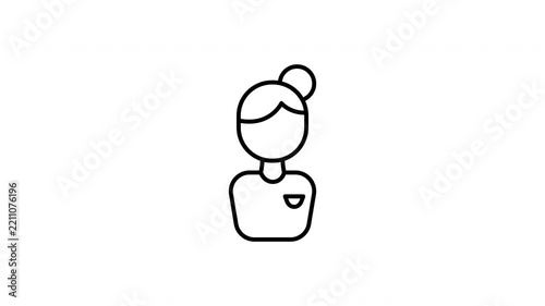 Woman Avatar with Hair Bun Outline Icon on White Background