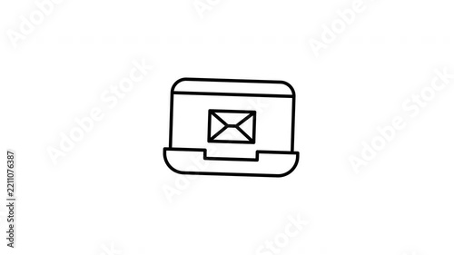 Laptop with Email Envelope Outline Icon on White Background