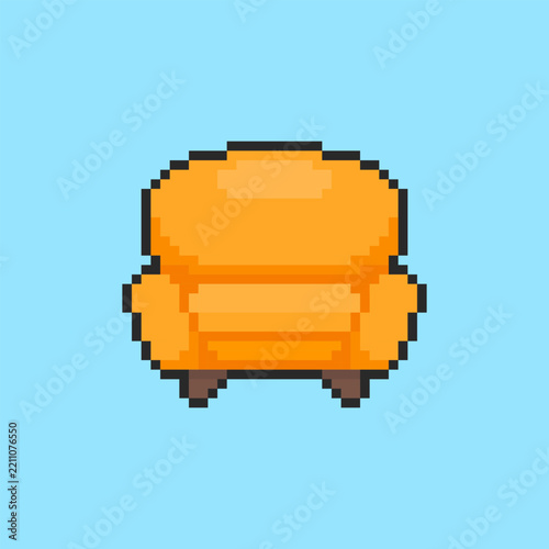 Pixel art yellow Sofa game asset design