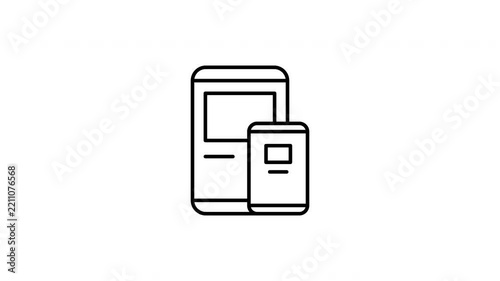 Tablet and Smartphone Outline Icon on White Background