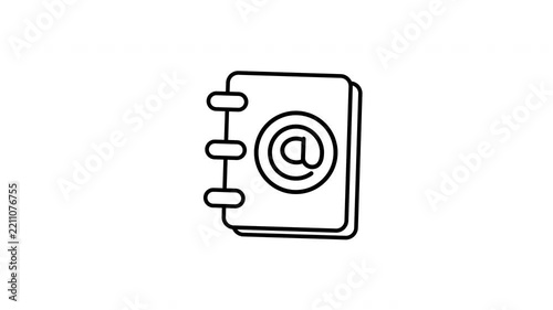 Email Address Book with At Symbol Outline Icon on White Background