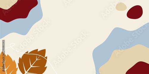 Autumn leaves background vector with abstract organic fluid shapes for Thanksgiving, fall season sale, and banner layout