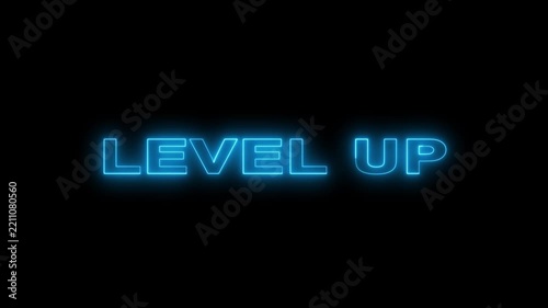 Glowing Blue Neon Level Up Text Animation on Transparent Alpha Channel Background Modern Light Stroke Reveal Title Motion Graphics for Game Animation