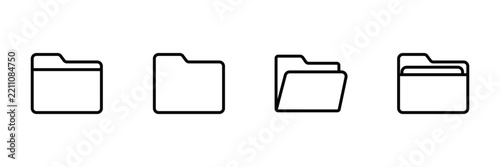 Folder icon set, file document directory archive storage open outline vector art illustration symbol.