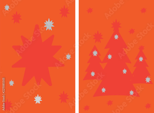 Christmas vector background set with red trees and starburst shapesChristmas vector background set with red trees and starburst shapes