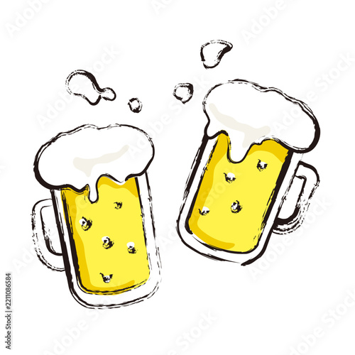 ビールで乾杯しているイラスト/Illustration of people toasting with beer