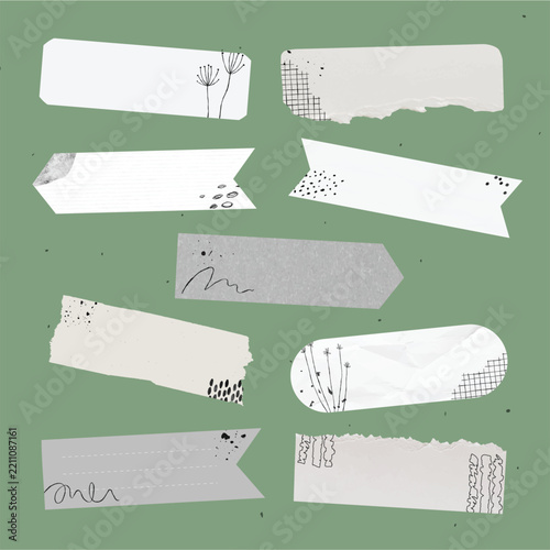 Digital washi tape vector element set with Memphis drawing