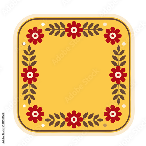 Yellow square frame with red floral border