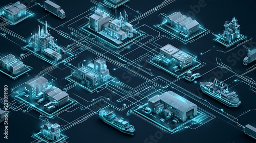 Agentic AI logistics orchestration network managing suppliers, factories, warehouses, ports, cargo ships, trucks and distribution centers in one connected system,