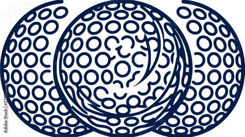 Stylized blue golf ball line art illustration on white background