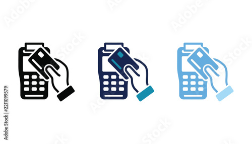 Payment terminal and credit card icon set vector illustration