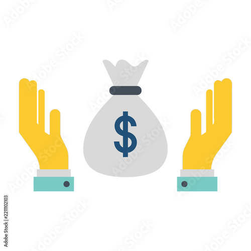 Money exchange hands with dollar bag