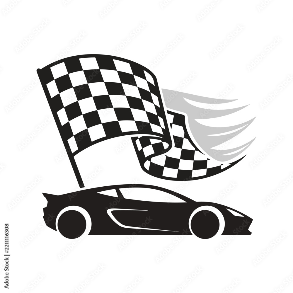 Naklejka premium Racing Car with Checkered Flag Illustration.