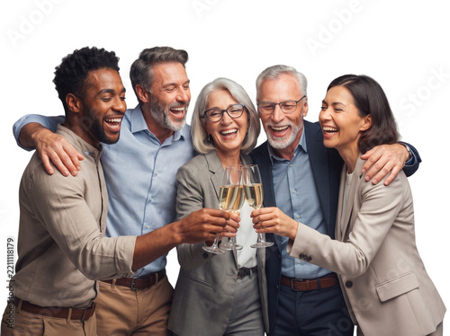 Diverse business people celebrating success with champagne toasts