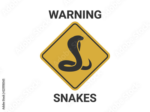 Warning Snakes Safety Sign, Yellow Caution Diamond with Black Cobra Icon for Wildlife Danger Areas and National Parks