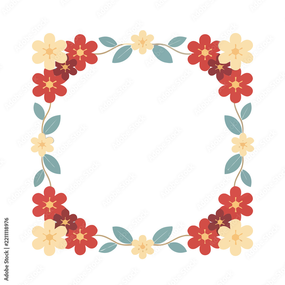 Obraz premium Circular floral border with red and yellow flowers
