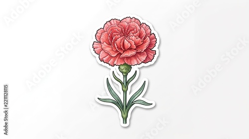 Illustration of a pink carnation flower sticker on white background