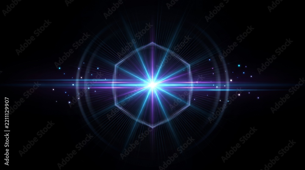 Obraz premium Futuristic Cyber Stage Cyan and Neon Purple Anamorphic Flare