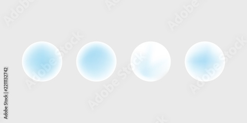 Minimal Abstract Blue Glowing Spheres On Light Gray Background — Soft Bubble UI Elements