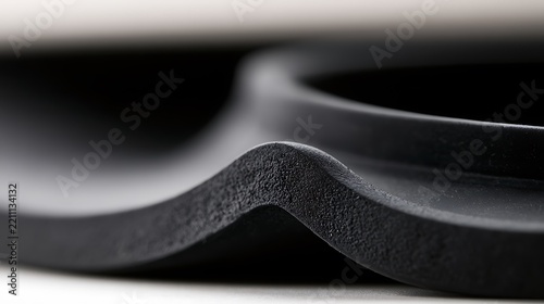 Macro view of black flexible rubber sheet texture.
