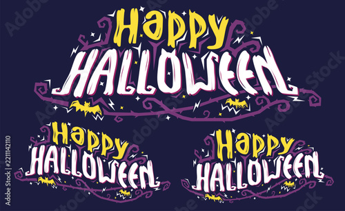 Happy Halloween poster, greeting card. Happy Halloween vector lettering. Vector illustration