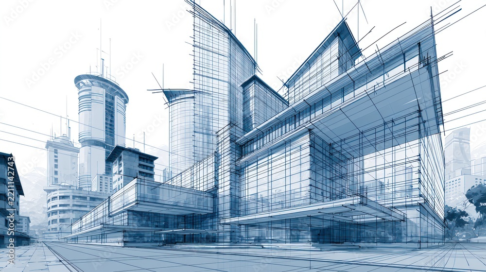 Fototapeta premium Modern architectural building design sketch