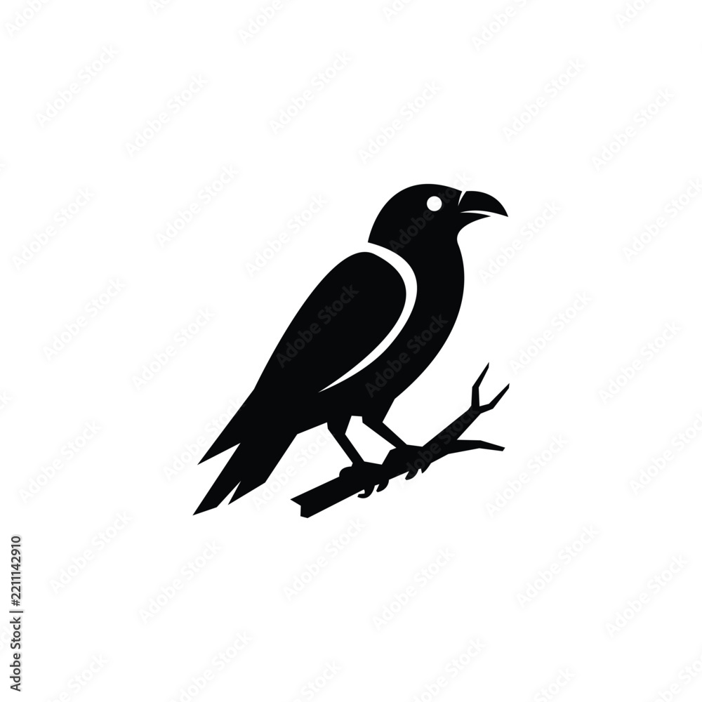 Obraz premium Black Crow Raven Bird Silhouette Halloween Vector Icon Design Logo