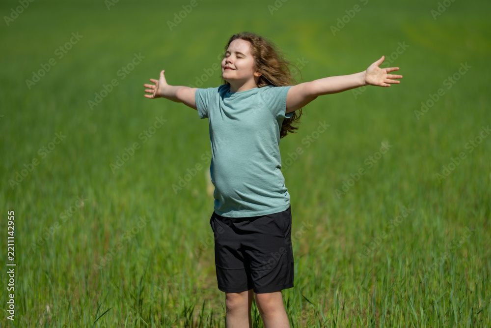 Obraz premium Relaxation feels natural in green grass. Relaxation supports mindful child wellness. Outdoor relaxation creates peaceful mood. Summer relaxation brings healthy happiness.