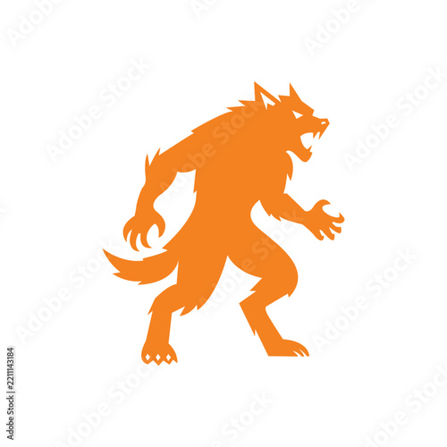 Spooky Werewolf Monster Silhouette Halloween Vector Icon Design Logo