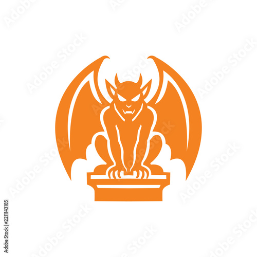 Spooky Stone Gargoyle Statue Monster Halloween Vector Icon Logo