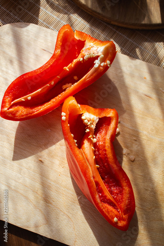 Sliced Fresh Red Bell Pepper Prepared for Cooking