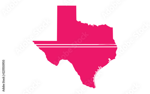 Hot pink silhouette map of texas with horizontal white stripes