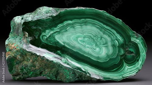 Polished malachite gemstone cross section texture