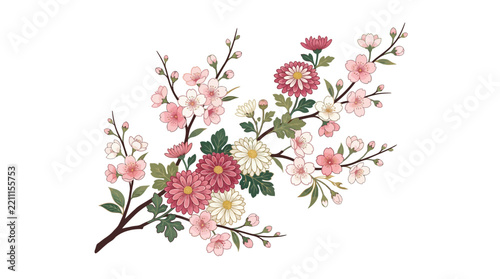 Delicate Floral Branch with Chrysanthemums
