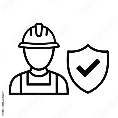 Construction Worker with Safety Shield Icon Representing Workplace Health Security