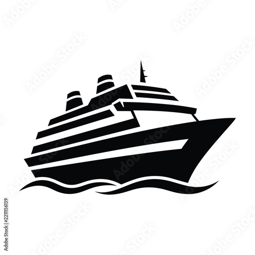 Cruise ship sailing on ocean waves right side view